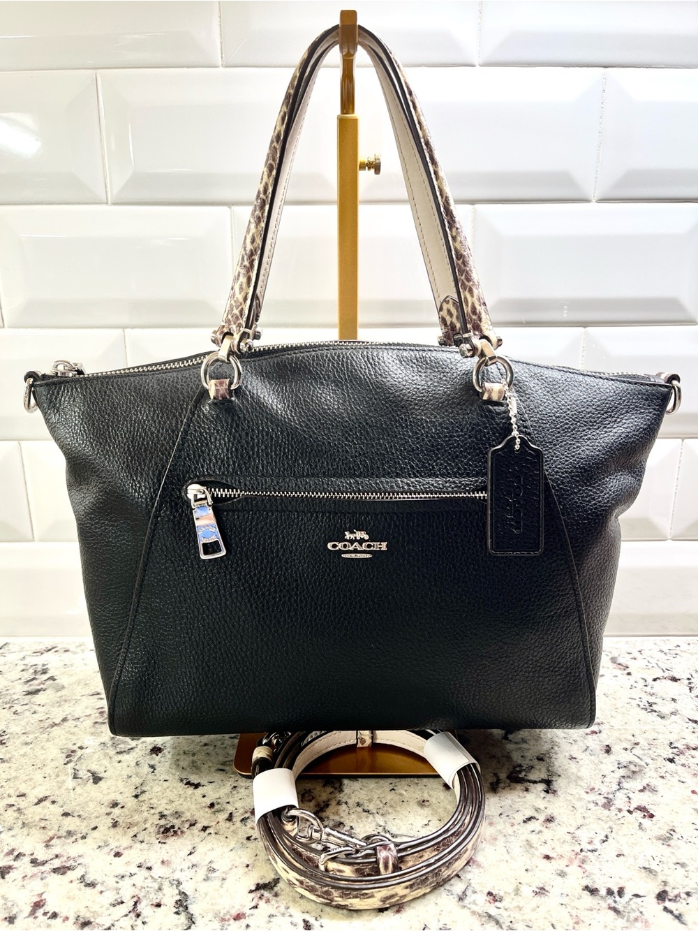 Coach Prairie Black Satchel with Snakeskin Detailing & Crossbody Strap EUC
